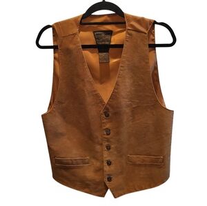 Vintage The Dual Control Suede Leather Button Vest Brown Size Medium